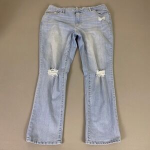 d.jeans Women's Size 14 Blue Light Wash Distressed Flare Wide Boot But Denim